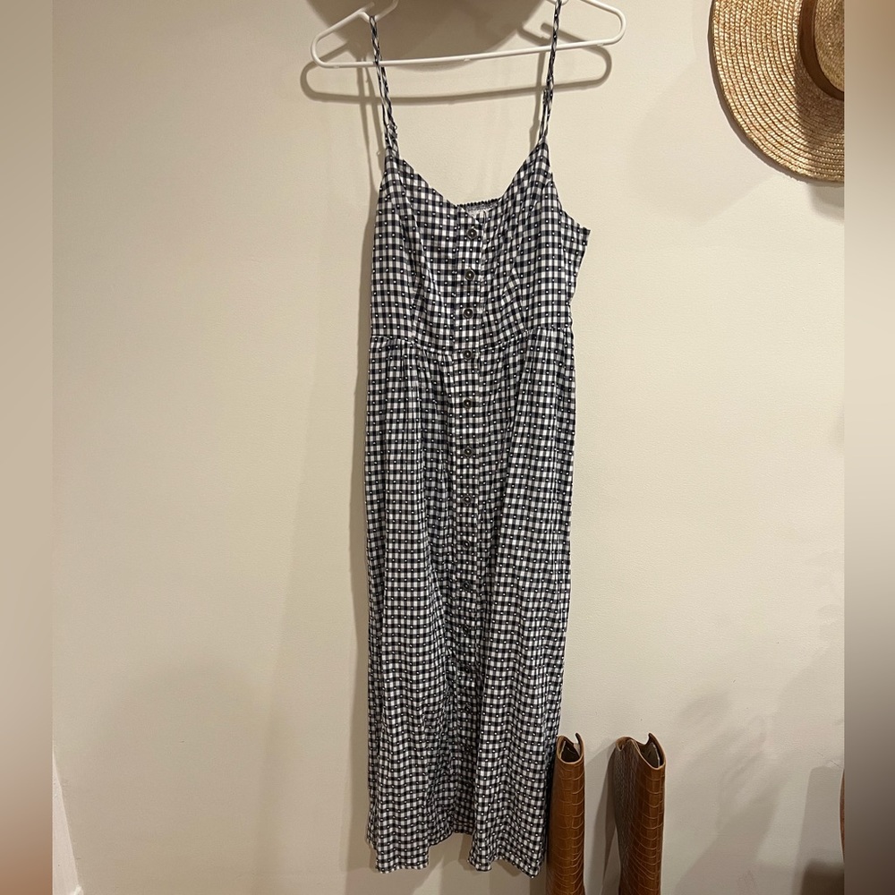 ModCloth gingham style navy and white dress, M, ankle length.